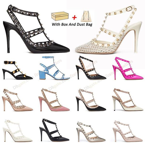 

woman heel sandals valentine's pink black gold silver heels open toe slingback low rivets sandal slides designer stiletto pointed-toe p