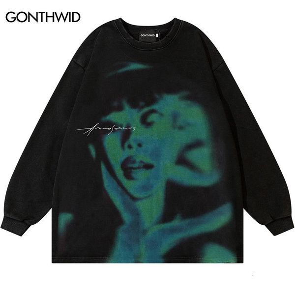

mens hoodies sweatshirts hip hop shadow graphic print long sleeve cotton shirt streetwear 230729, Black