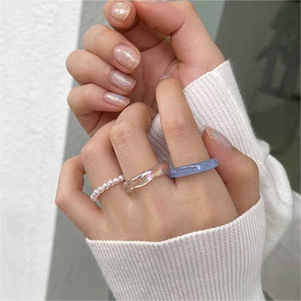 

korean 4pcs bohemia crystal bead rings set for women boho fresh colorful beads finger rings stretch rope fashion jewelry bvn4, Silver