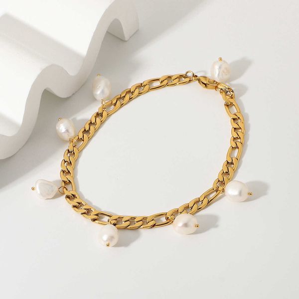 

ins net red new 18k gold plated 316l stainless steel anklet figaro pearl pendant, Red;blue