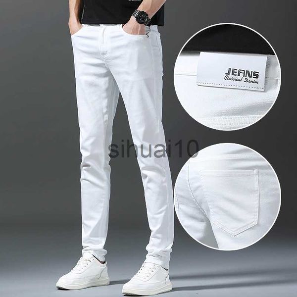 

men's jeans 2023 autumn new white men's jeans straight slim solid color casual denim trousers classic male brand clothing pants j2, Blue