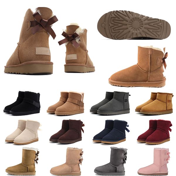 

australia designe women winter booties girl classic snow boot plush ankle short bow mini fur black grey navy blue pink luxury tasman shoes 3