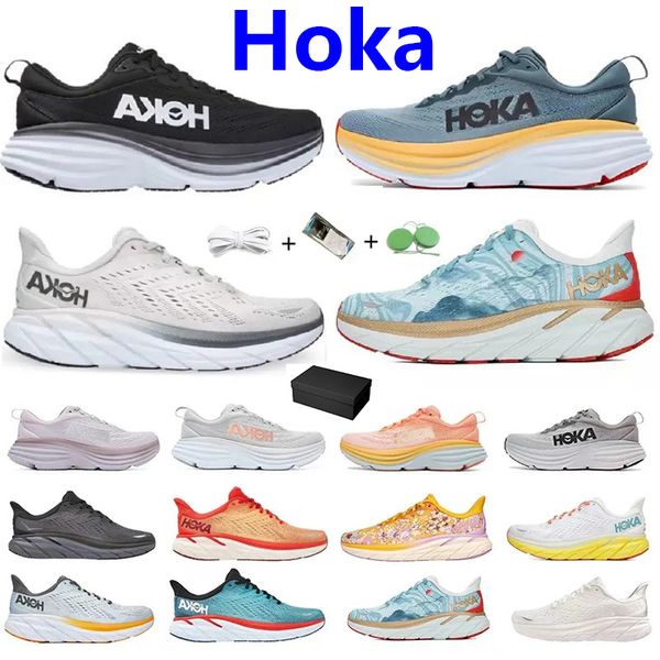 

with box hoka one one bondi men running shoes designer clifton 8 sneaker black white orange amber yellow goblin blue grey men women trainer