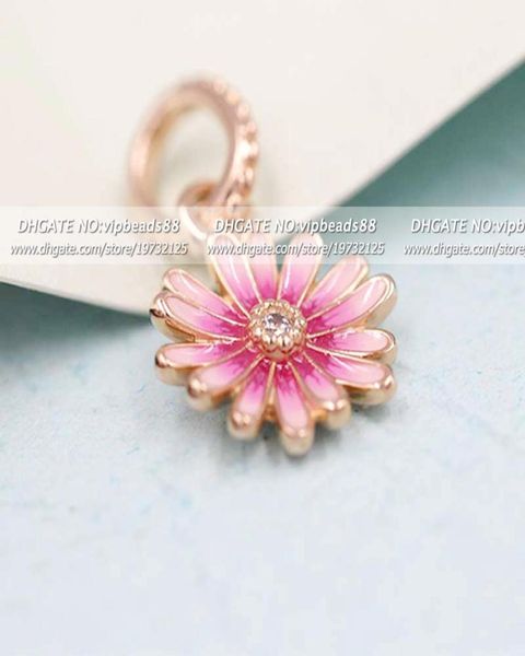 

2020 release s925 sterling silver rose gold pink enamel daisy pendant charm beads fits european bracelets necklace 788771c016939649