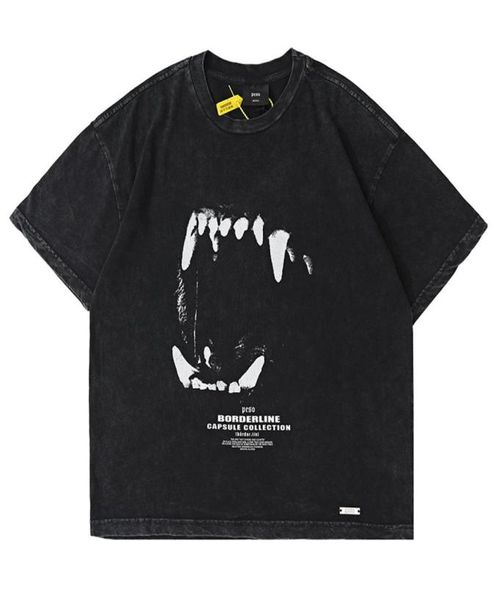

usa europe germany wolves fangs print vintage t shirt high street tee spring summer skateboard men women streetwear tshirt35866619198706, White;black