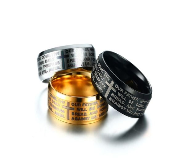 

8mm stainless steel silver gold black colors ring men unique prayer bible religious jewelry us size 7-137893739