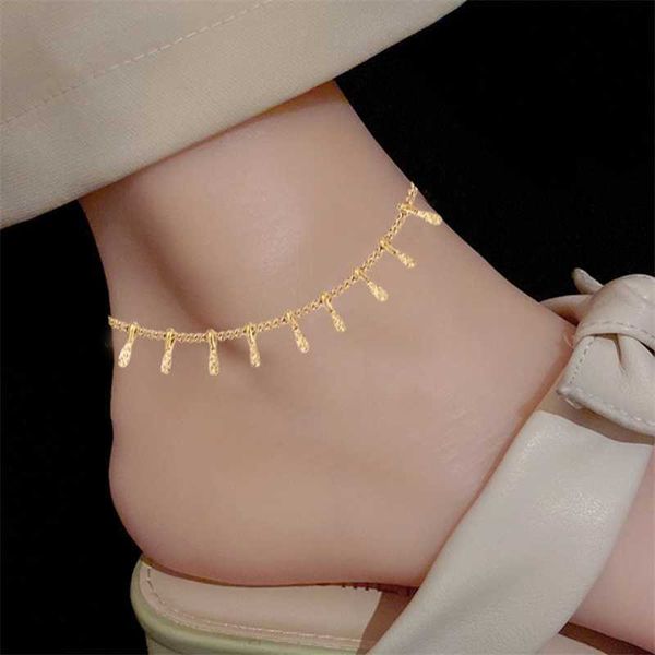 

new stainless steel dangle anklet for women fringe chain bracelet bohemian style summer beach jewelry on foot leg 230719, Red;blue