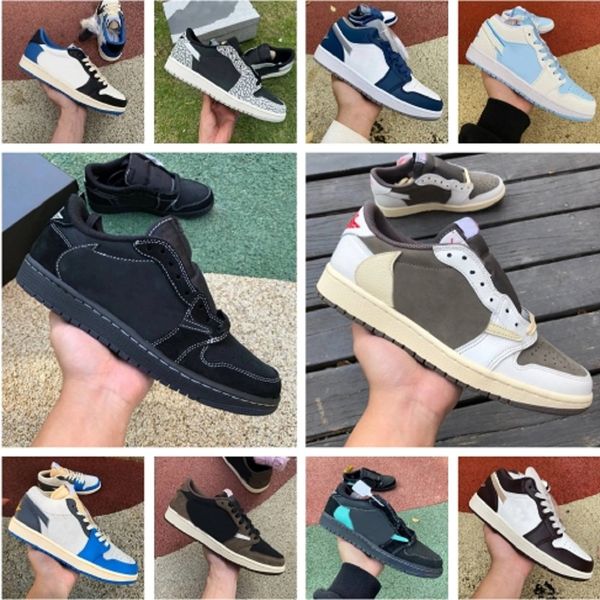 

eur36-47 jumpman 1 1s low basketball shoes men women fragment black phantom mocha olive sneakers true blue lucky green mystic navy cement br
