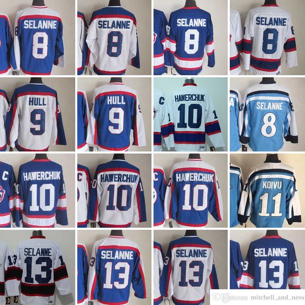 

1980 movie vintage hockey 8 teemu selanne jerseys ccm embroidery 9 bobby hull 10 dale hawerchuk 13 teemu selanne laurie boschman teppo nummi, Black;red