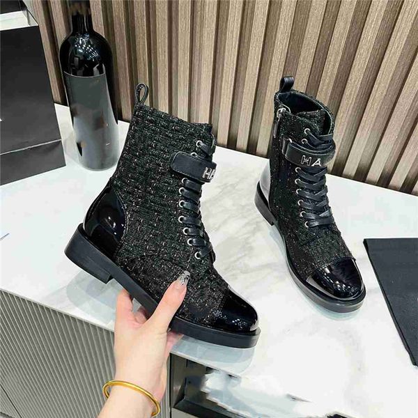

luxury design boots 2023 channel fashion women's work decoration snow skid anti slip knight boots martin boots casual socks boots 03-01, Black