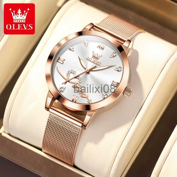 

other watches olevs brand women's watches elegant quartz ladies wristwatch stainless steel waterproof luminous hands 2023 new j230728, Slivery;black