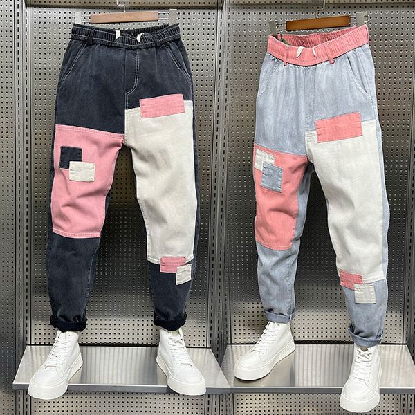 

men's jeans baggy jeans men harajuku hip hop streetwear designer brand harem pants outdoor casual plaid trousers fashion clothing 23072, Blue