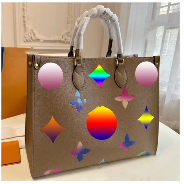 

23ss womens totes shopping bags handbag luxurys designers shouder crossbody bag genuine leather travel handbags colorful embossing 41cm