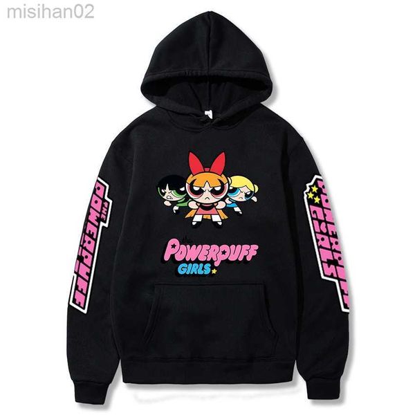 

men's hoodies sweatshirts cartoon the p-powerpuff girls printed men/women hoodie long sleeve sweatshirt hkd230731, Black
