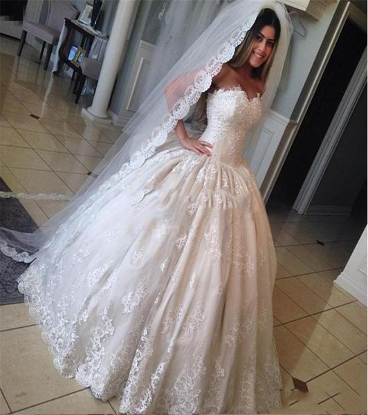 

princess wedding dresses pictures 2017 ball gown sweetheart bead new korean vintage lace victorian muslim islamic wedding gowns5528536, White
