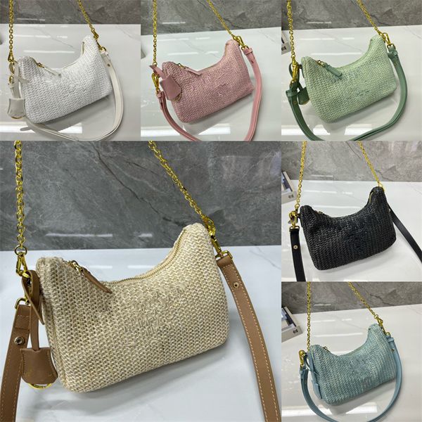 

classic women's straw beach bag nylon shoulder triangle bag hobo handbag chain purse designer slant baguette women's small tote ba