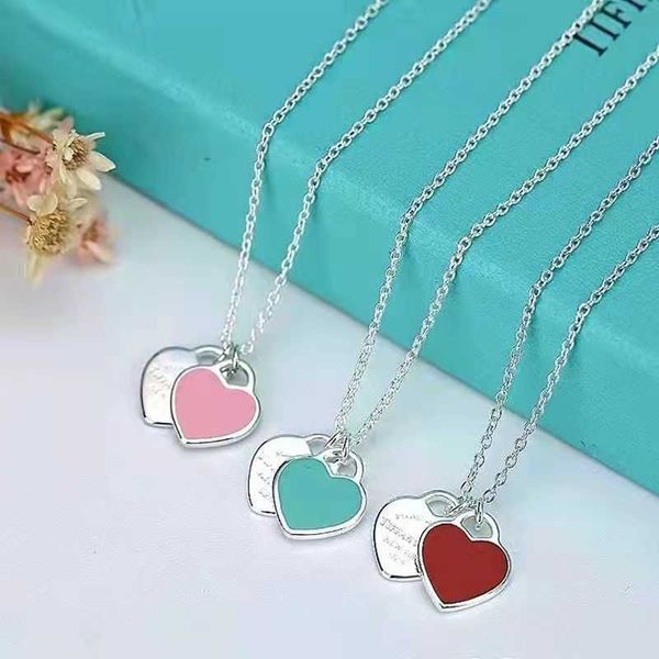

return to necklace jewelry tlffant necklace for women s925 silver t pink enamel double heart collar chain