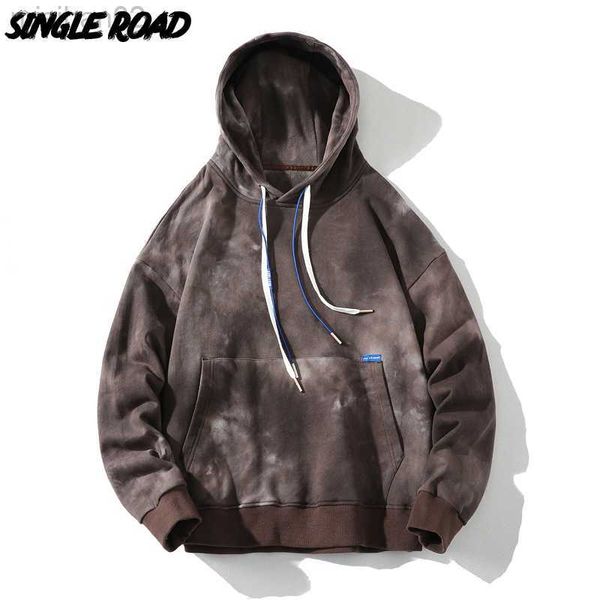 

men's hoodies sweatshirts single road mens tie dye hoodies men 2022 spring sweatshirt japanese streetwear cotton hip hop oversized hood, Black