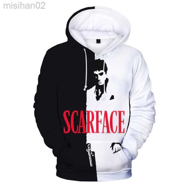 

men's hoodies sweatshirts new scarface 3d printed hoodies fashion movie sweatshirt tony montana men women harajuku streetwear oversized, Black