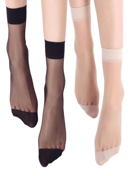 

20pcs10pairslot women summer socks bamboo female short socks thin crystal transparent silk ankle ns90421396926, Black;white