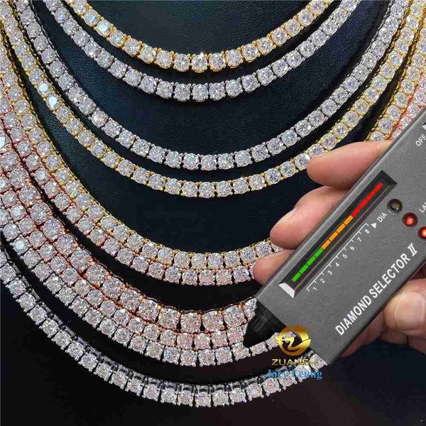 

moissanite hip hop jewelry gold plated 925 sterling silver 2mm-6.5mm vvs moissanite diamond tennis necklace chains