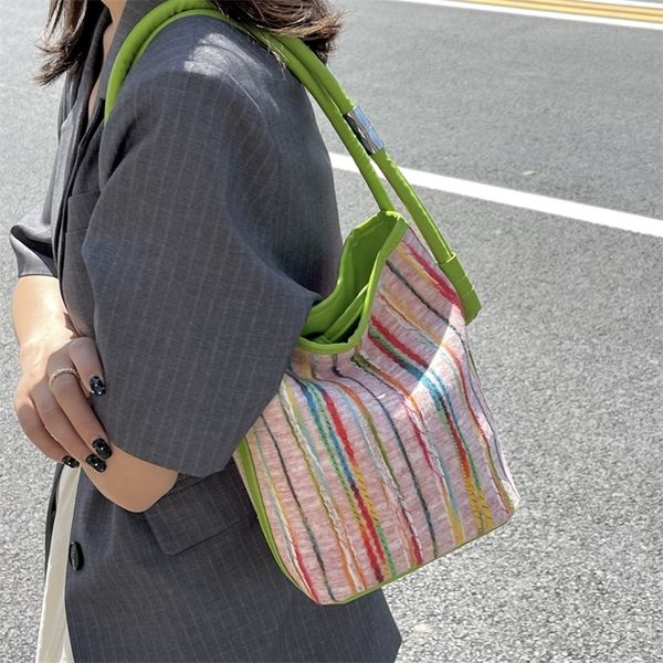 

evening bags luxury designer large capacity canvas bucket velvet rainbow women summer trendy original contrast color 230729