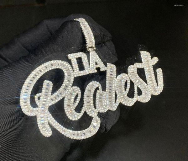 

chains iced out bling hip hop da realest pendant necklace baguette cz cubic zirconia cursive letters charm men women fashion jewel2550235, Silver