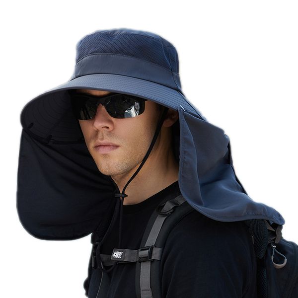 

fashion designer jewelry men's summer neck protection, sun protection, oversized brim shawl versatile sunshade baseball cap wholesale m, Blue;gray