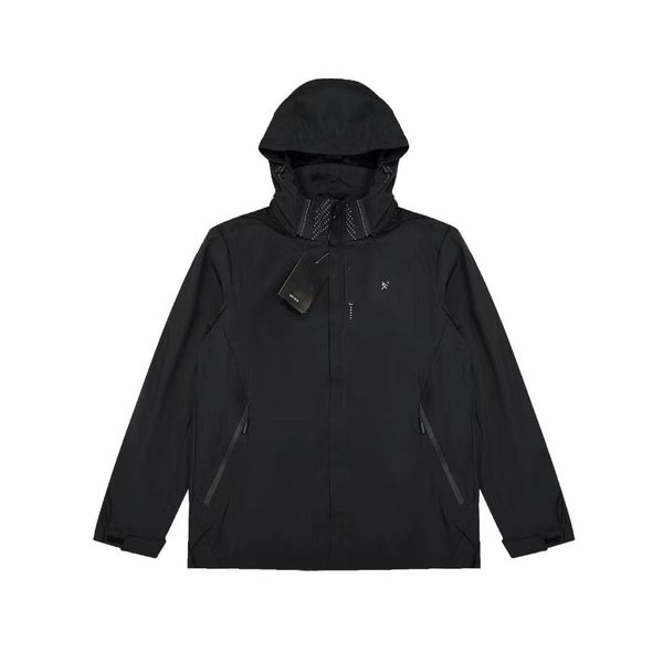 

designer jacket men outdoor hiking jackets waterproof hooded windbreaker for man with detachable hood and reflective printing outer jacket, Black;brown