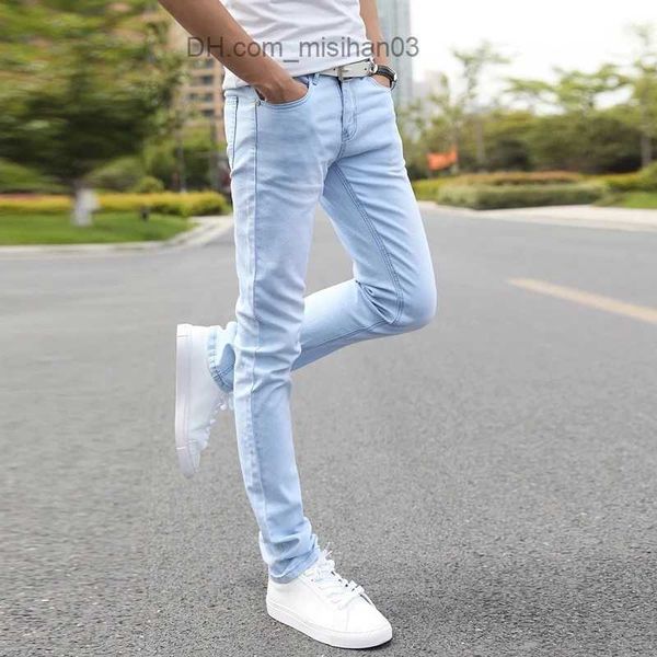 

men's pants new men's tight elastic jeans men's designer brand hyperelastic material straight three way jeans slim fit fashio, Black