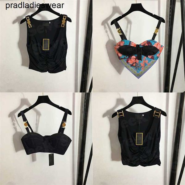 

womens designers t shirts bustier underwear with metal badge deep v denim sling tube women clothing, White