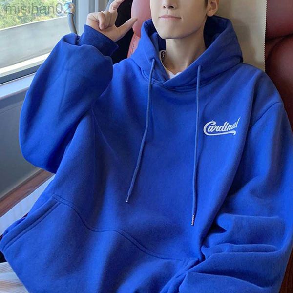 

men's hoodies sweatshirts klein blue printed plush hoodies sweatshirts men's autumn winter new trend versatile loose hooded coat k, Black