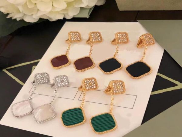 

luxury designer fashion charm earrings women 18k gold diamond fourleaf clover earrings with box5600953, Golden