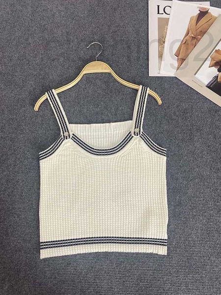 

women's knits & tees designer 2023 summer new fashion versatile stripe silk drop bottom knitted shirt for women isfk, White