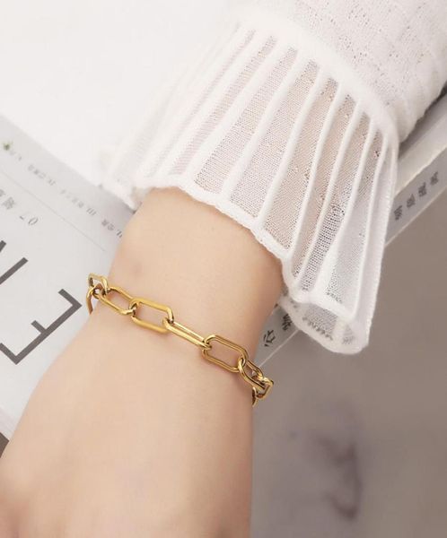 

bracelet for women men paper clip link chain trendy stainless steel bracelets wrist bracelets fashion couple jewelry8292366, Golden;silver
