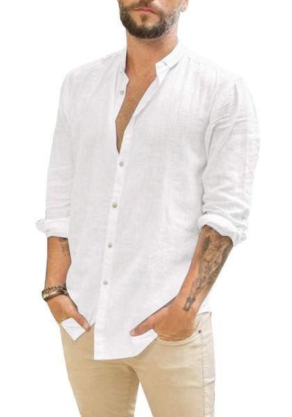 

mens linen shirt long sleeve casual button down hippie summer beach shirts, White;black