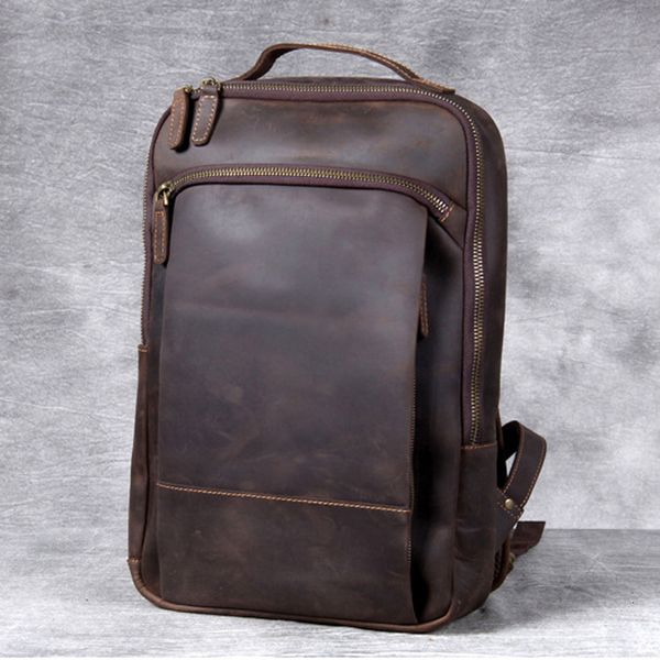 

day packs vintage crazy horse genuine leather backpack men lapdaily bagpack male rucksack trave hiking knapsack large 230731