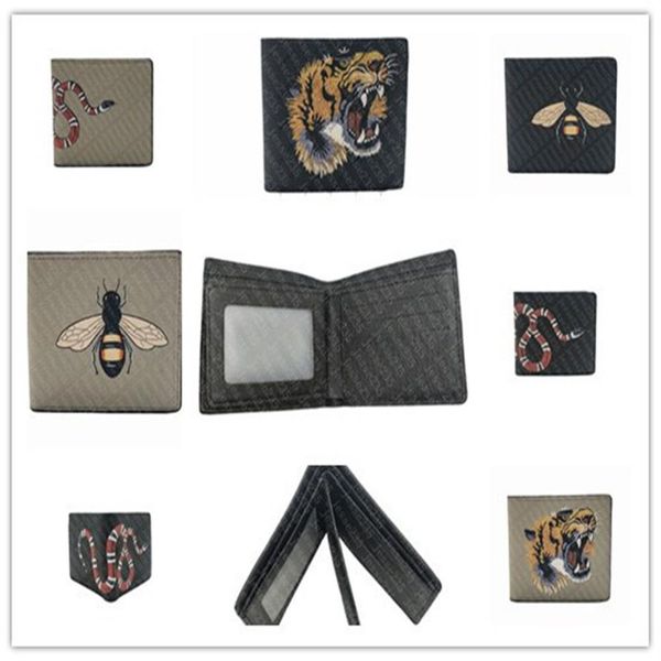 

men animal short wallet leather black snake tiger bee wallets women purse card holders with gift box292b, Red;black