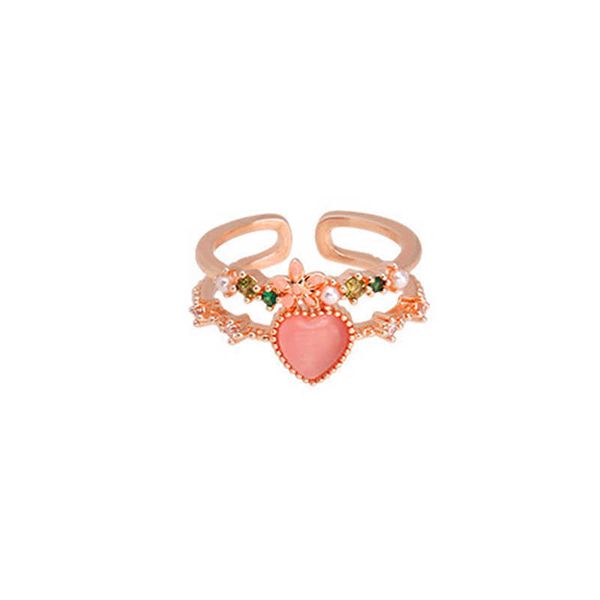 

exquisite sweet pink heart adjustable ring for women double layer cute zircon open rings niche index finger ring fashion jewelry 81at, Silver