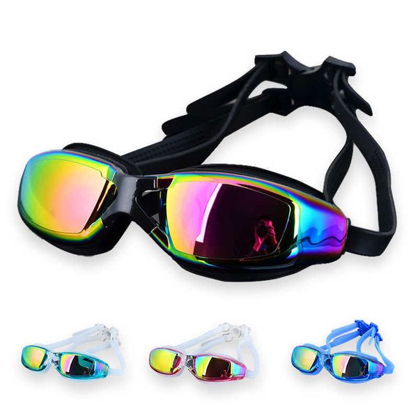 

waterproof uv anti fog swimming goggles swim glasses professional swiming pool diving water eyewear electroplating hd lens, Blue