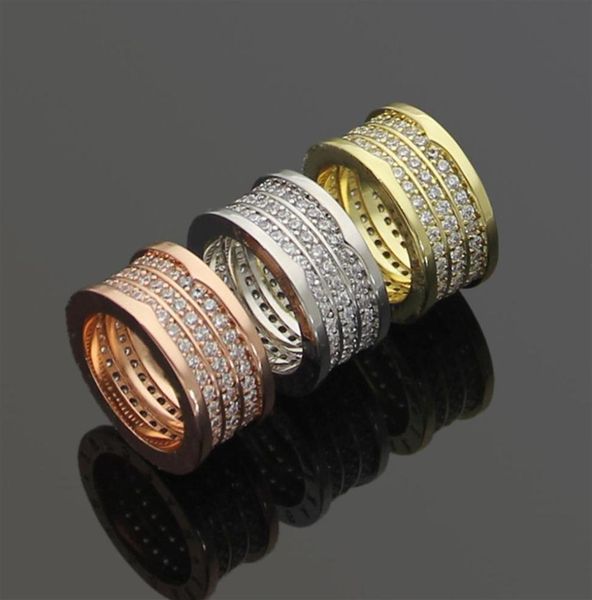 

b three ring spring pattern full diamond inlaid ring 18k rose gold couple thread band diamond wedding ring284h5579909, Slivery;golden
