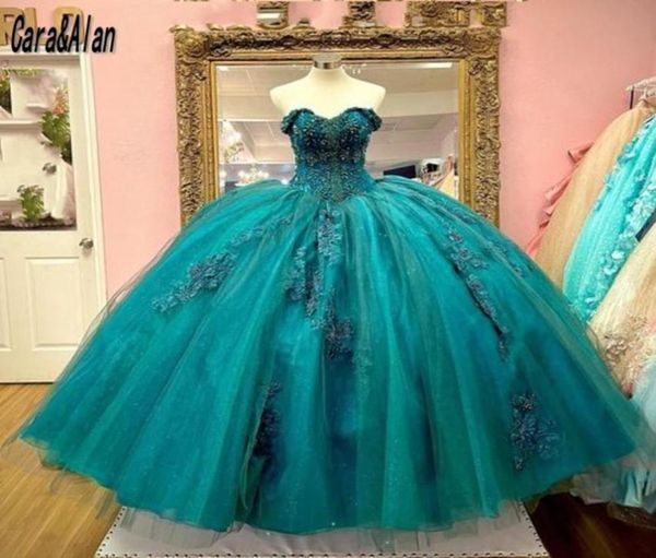 

charro turquoise quinceanera dresses lace applique beading sweetheart court train sweet 16 prom gowns vestidos de xv aos24109756749682, Blue;red