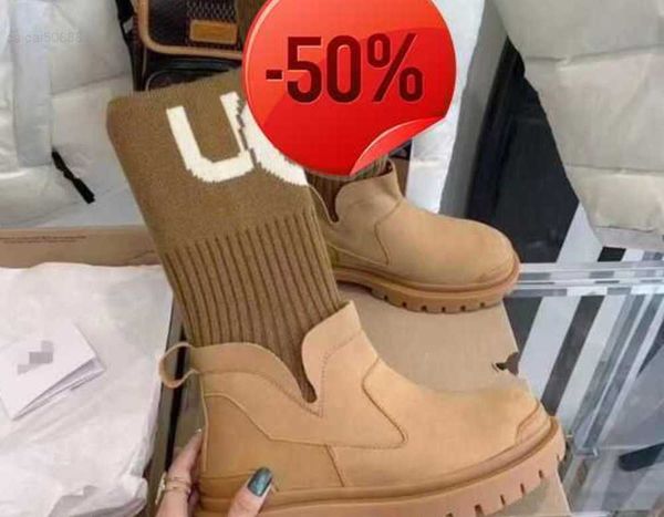 

women's fashion snow boots thick soled elastic knitting stitching warm socks martin middle platform boots998, Black