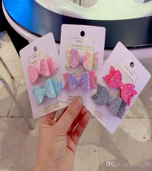 

2pcsset cute mini little girls hair bows clips double layer glitter kids hairpins sequins princess headdress accessories1795351, Slivery;white