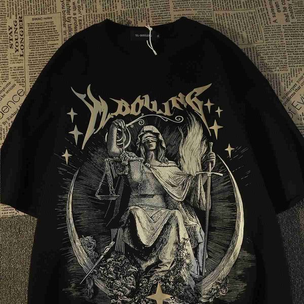 

galleries american retro street figure cotton short sleeved t-shirt men 2023 china-chic brand europe and america high street heavy weight ha, White;black