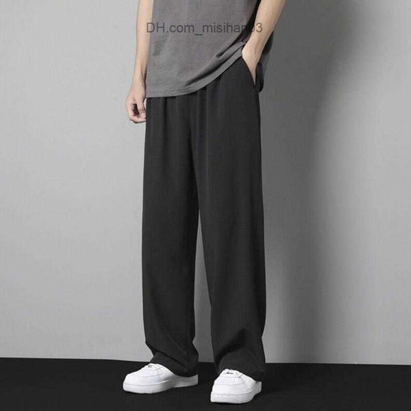 

men's pants ice silk pants men's summer trousers men's trend loose straight thin casual pants sports jogging pants men's, Black