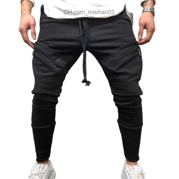 

men's pants trendy jogging trousers full length men's pants with high elasticity pull rod design jogging trousers anti cracking z2, Black