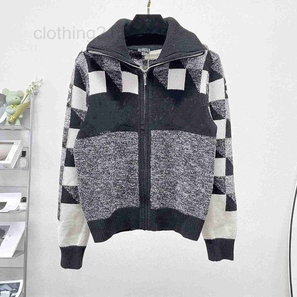 

women's knits & tees designer autumn/winter new standing neck letter jacquard black and white contrast plaid zipper long sleeve knitted