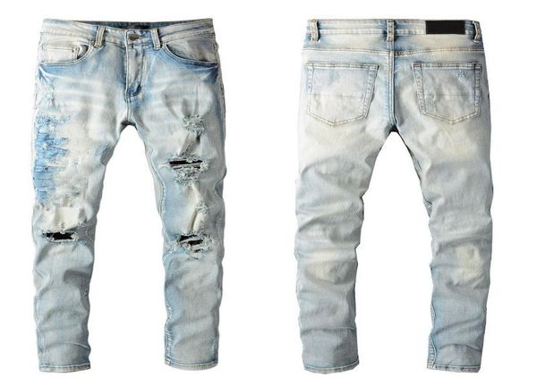 

man skinny fits jeans denim knee ripped with hole slim for guys mens biker moto straight leg vintage distress damaged stretch pant7668912, Blue