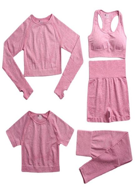 

fitness long sleeve crop high waist leggings sports tracksuits seamless women yoga set workout sportswear gym clothing9491947, Gray